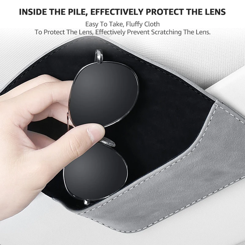 Car Glasses Eyeglasses Holder Car Glasses Sunglasses Case Suede Sun Glasses Clip Storage Accesorios Leather Visor Organizer