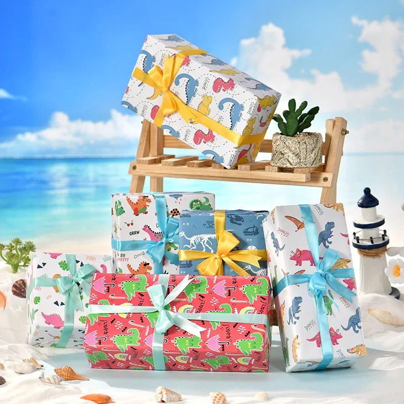 New Cute wrapping Paper Children's Day Birthday Gift Box Packaging Material Color Cartoon Dinosaur Animal Printing Pattern