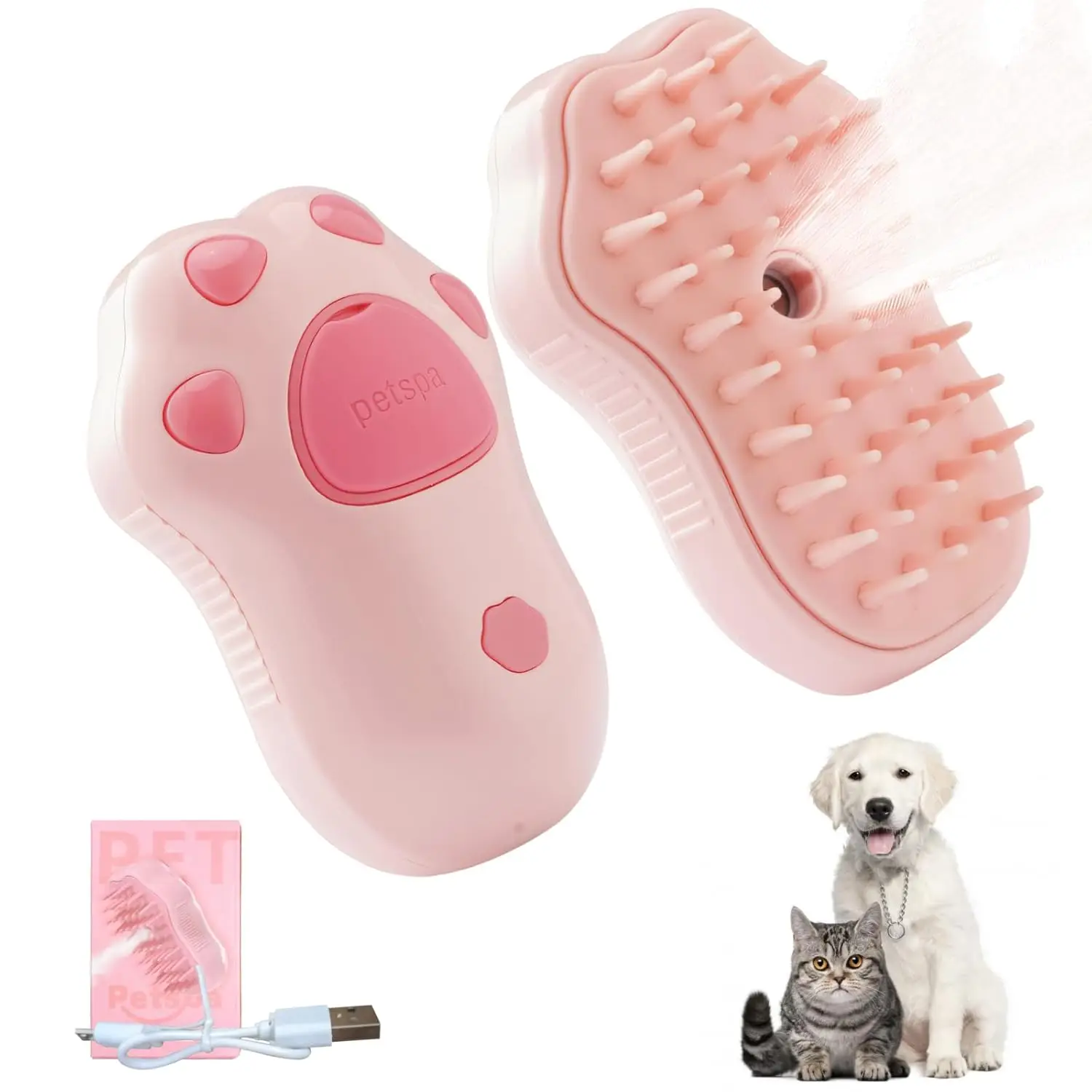 Pet Comb Cat Steam Brush New Upgrade Rechargeable Silicone Self-Cleaning Spray Pet Brush Cat and Dog Hair Care Massage Tool