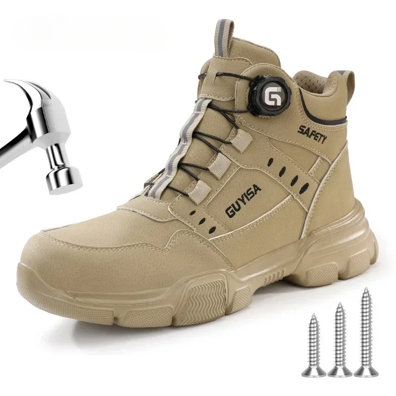 Men Shoes Safety Work Shoes Anti-smash Anti-puncture Safety Steel Toe Shoes High-cut Waterproof Anti-slip Light Soft Ankle Boots