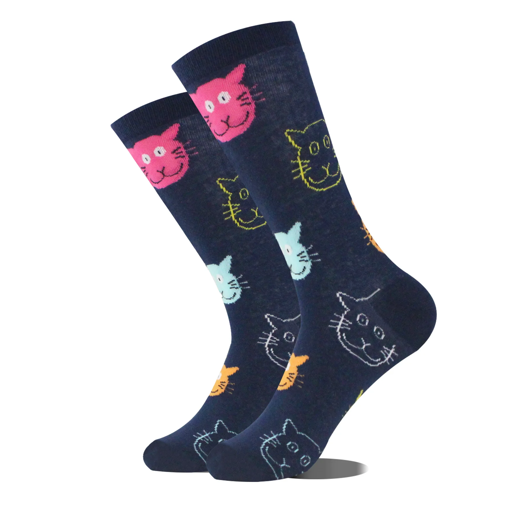 Calcetines de algodón de dibujos animados para mujer, medias transpirables con estampado de gato Kawaii, informales, suaves, para otoño