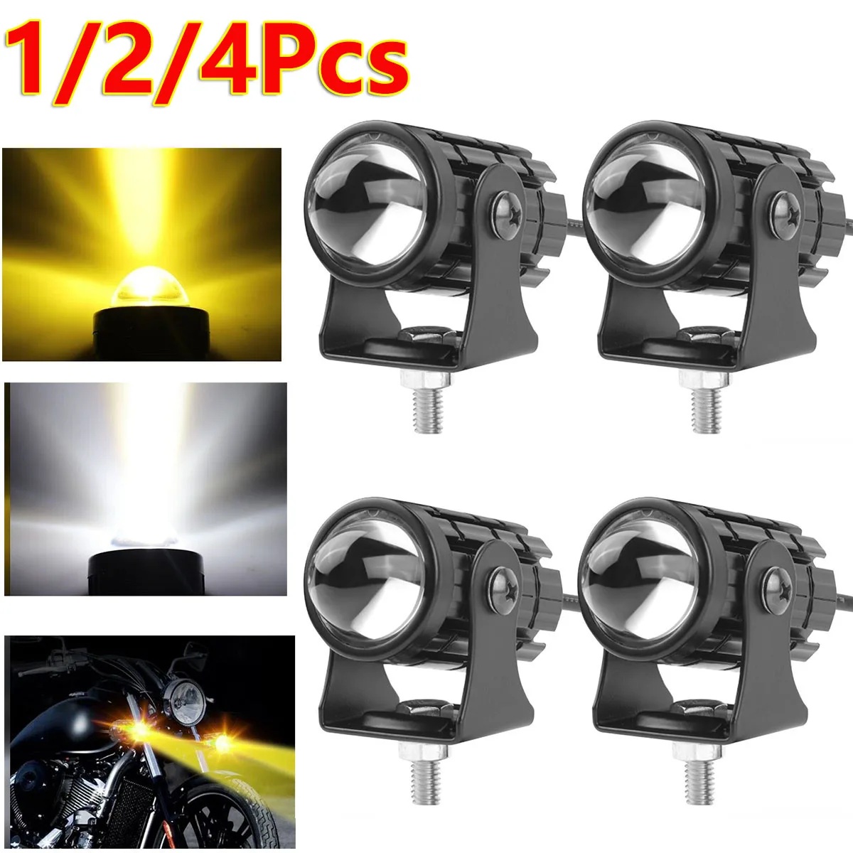 

1/2/4Pcs Motorcycle Led Spotlight Mini Driving Light 12V Hi/Lo Dual Color Headlight ATV Scooter Motorcycle Auxiliary Headlight
