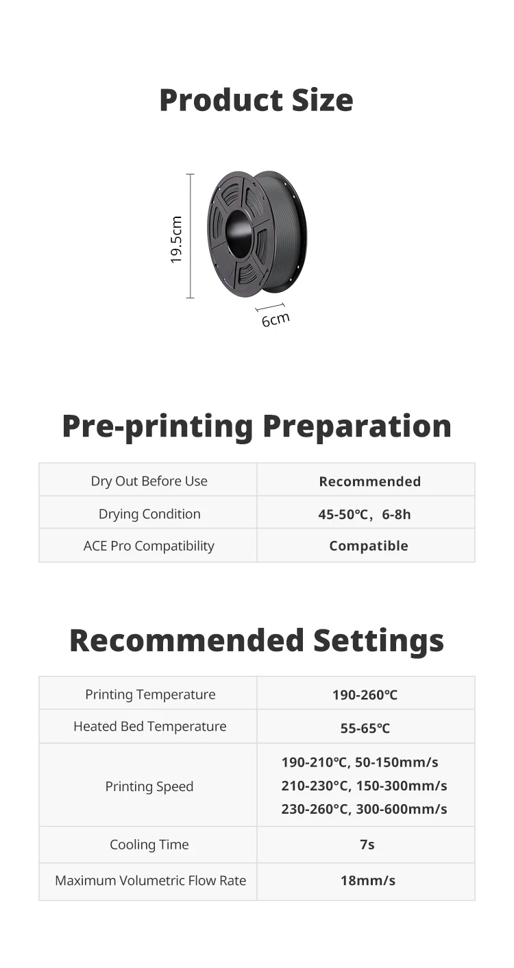 ANYCUBIC 1kg/Roll High-Speed PLA Filament 1.75mm Plastic For 3D Printer Rubber Consumables Material For ANYCUBIC KOBRA 2 Series