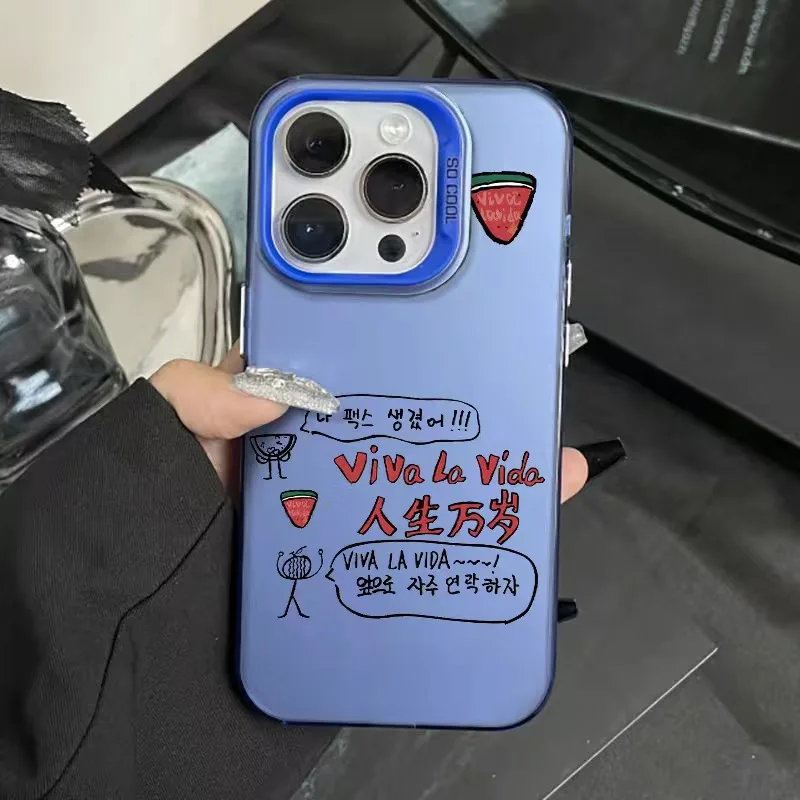 Capa de telefone fosco para iPhone, capa laser luxuosa, melancia cintilante, Viva a Vida, tendência de moda quente, iPhone 15 Pro Max, 13, 12, 11, 14