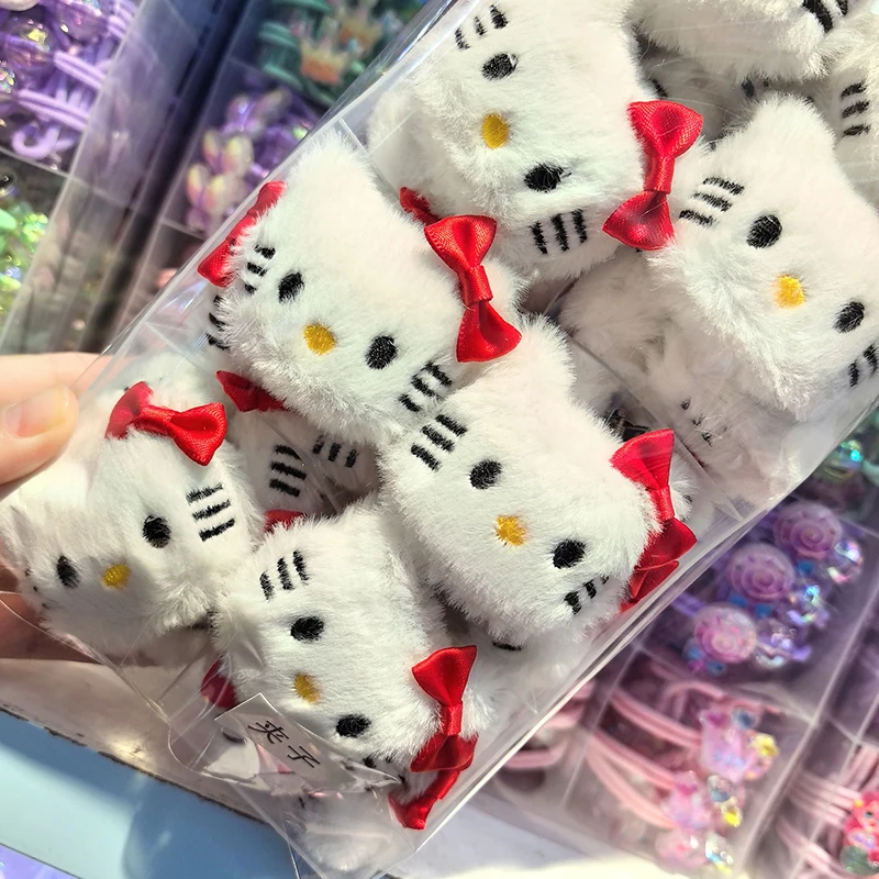 50pcs Sanrio Hello Kitty Hairpin Kawaii Cute Bow Cartoon Children\'S  Hair Clip Doll Toys Girl Wholesale
