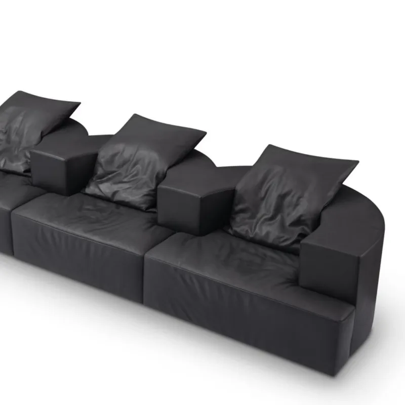 Italian minimalist black leather sofa modern minimalist U-shaped corner sofa
