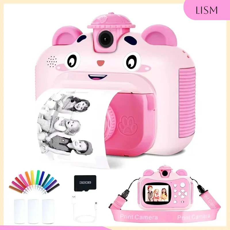 

LISM Printable Camera with Thermal Printer Kids Digital Photo 180° Rotating Camera Toy Children's Instant Print Camera