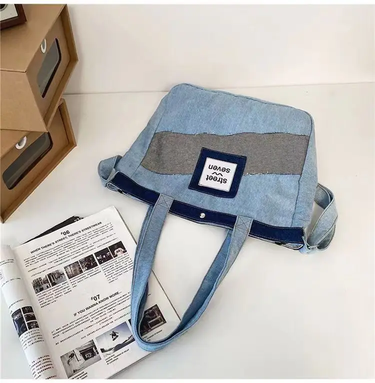 Bolso de lona de gran capacidad, bolsa de estilo Vintage, Unisex, paquetes de tela vaquera de retales, bolsos cruzados para estudiantes escolares