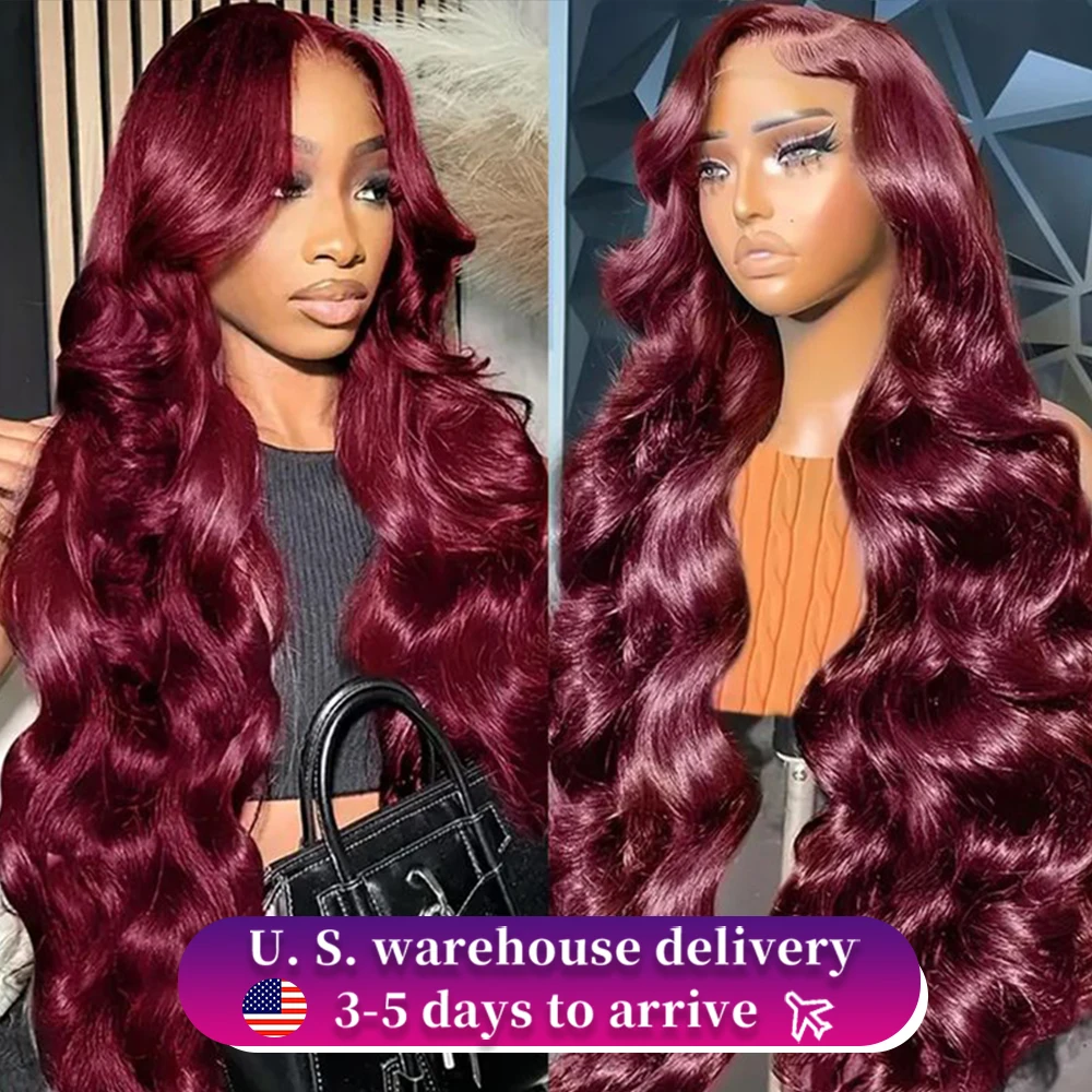 99J Burgundy Raw Lace Front Human Hair Wig Red Colored Body Wave Wig 13x6 Pre Plucked Transparent Lace 13x4 Hd Lace Frontal Wigs