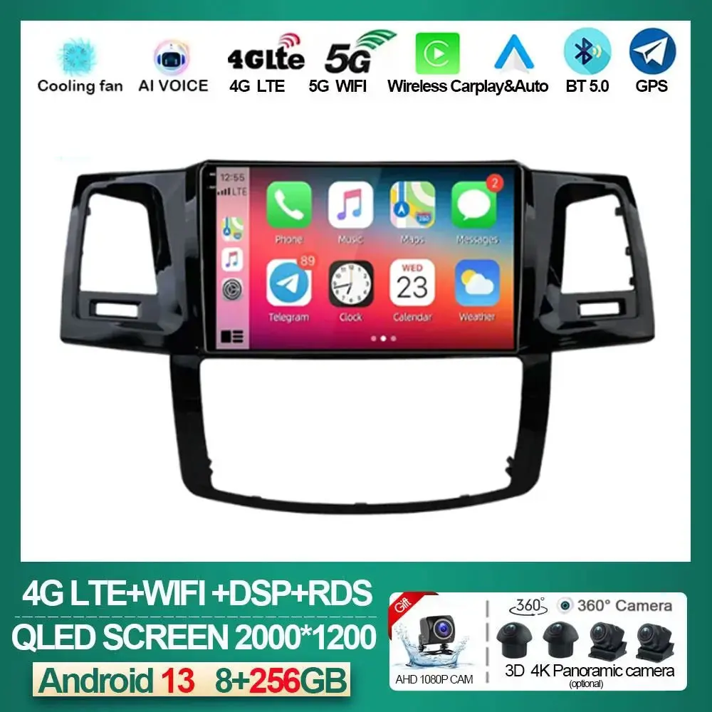 

Android 13 2din Carplay Car Radio for Toyota Fortuner HILUX Revo Vigo 2007 - 2015 Multimedia Video Player Stereo GPS NO DVD 2DIN