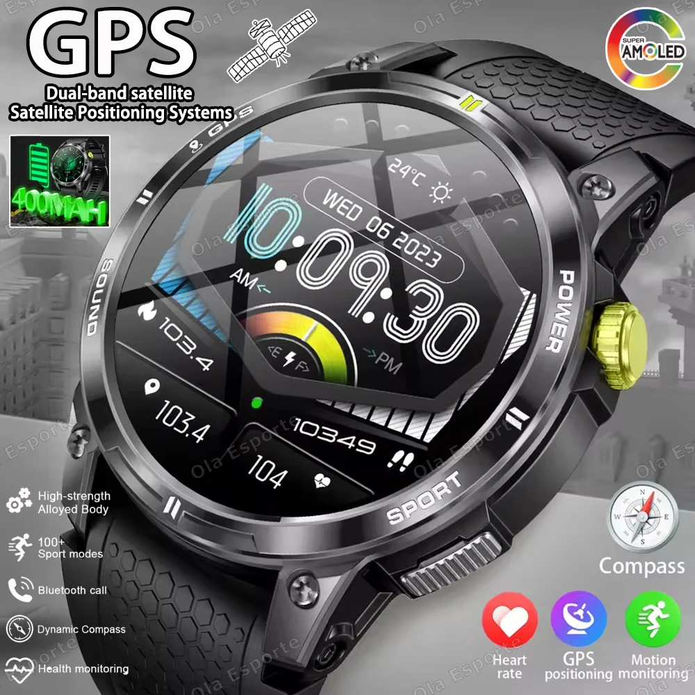 

Двухдиапазонные спутниковые GPS-смарт-часы HD AMOLED-дисплей Bluetooth-вызовы Монитор здоровья Водонепроницаемые 100+ спортивных уличных умных часов