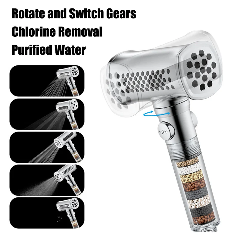 

Bathroom Shower Head with Stop Button 5 Mode Anti Limestone Filter Hygienic Remove Chlorine Handheld Head Filtration Shower Head