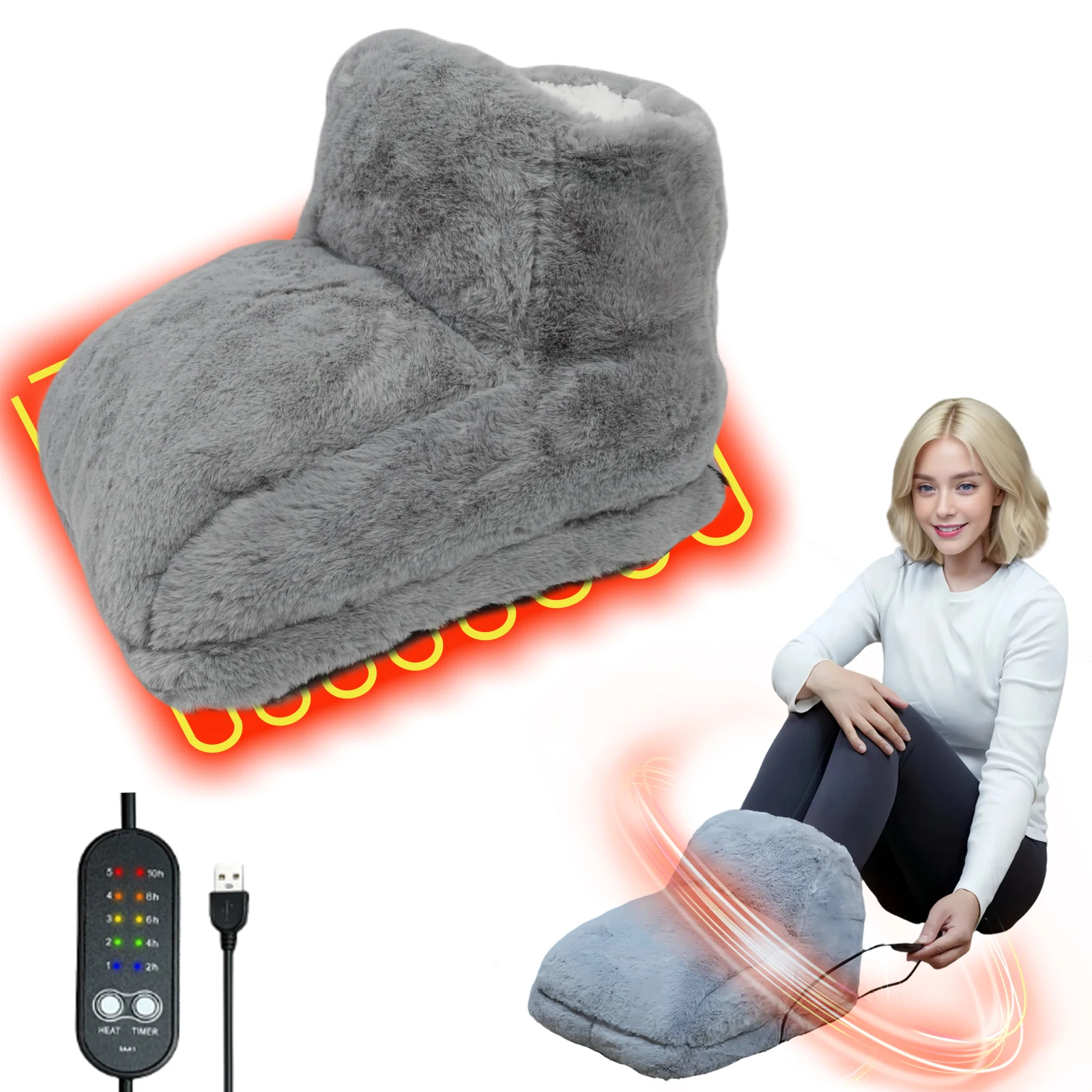 USB Electric Foot Warmer for Both Men And Women Thickened Anti-Slip Foot Mat Machine Washable 5 Heating Levels 5 Timer Setting