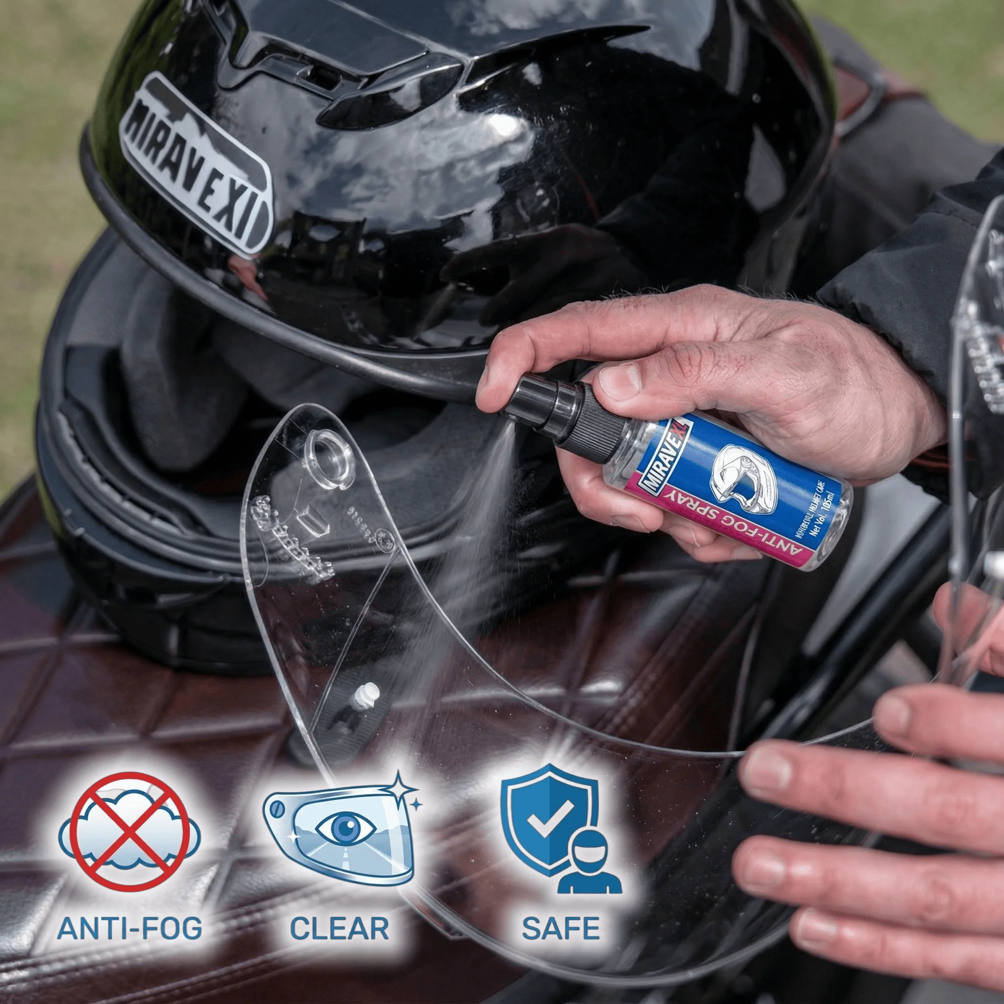 

105ML Premium Anti-Fog Treatment Long-Lasting Intensive Anti-Mist Spray for Motorcycle Helmet Visors Goggles and Glasses