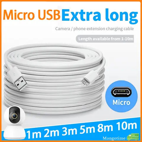 Long Micro USB Charger 1M 2M 3M 5M 8M 10M USB Charging Cable Compatible For mobile phones cameras monitor CCTV