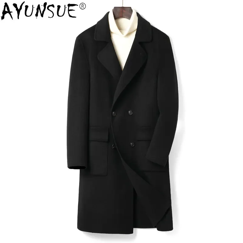 

AYUNSUE 100% Wool Double-sided Woolen Cashmere Coat Men Mid-length Men's Thick Silk Inner Liner Trench Coat Men Clothing Abrigos