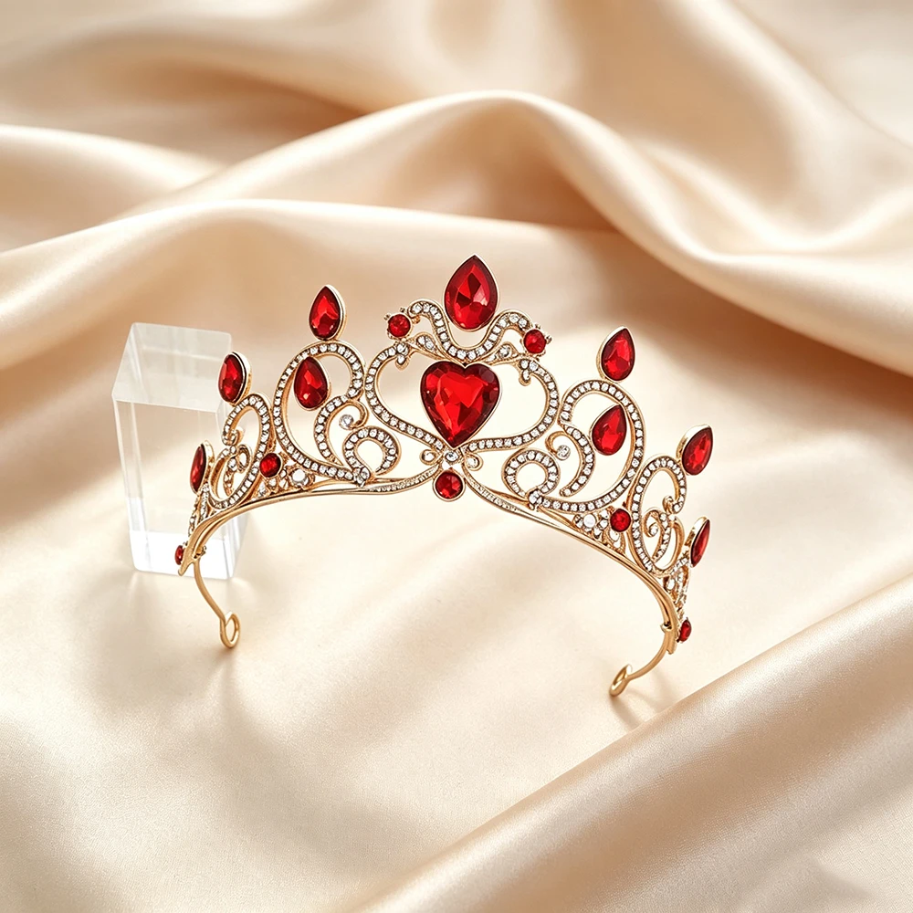 1pc Fashion Princess Heart Crystal Tiara Rhinestone Crown Bridal Wedding Hair Crown Women Girls Party Costume Head Jewelry