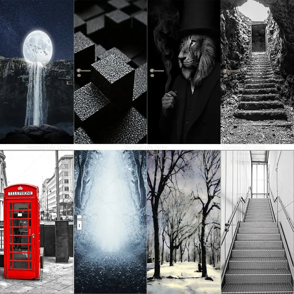 

Black and White Style Door Sticker Step Design Pattern PVC Waterproof Self-adhesive Suitable for Apartment Elevator Door Sticker