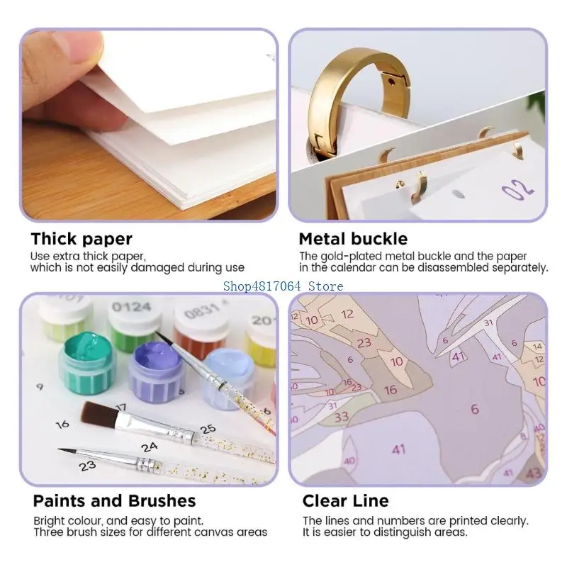 T3LB 2027 Tabletop Calendar with Illustrated Top-Bound Pages, Guided DIY Painting, and a Selves-Standing Display Base