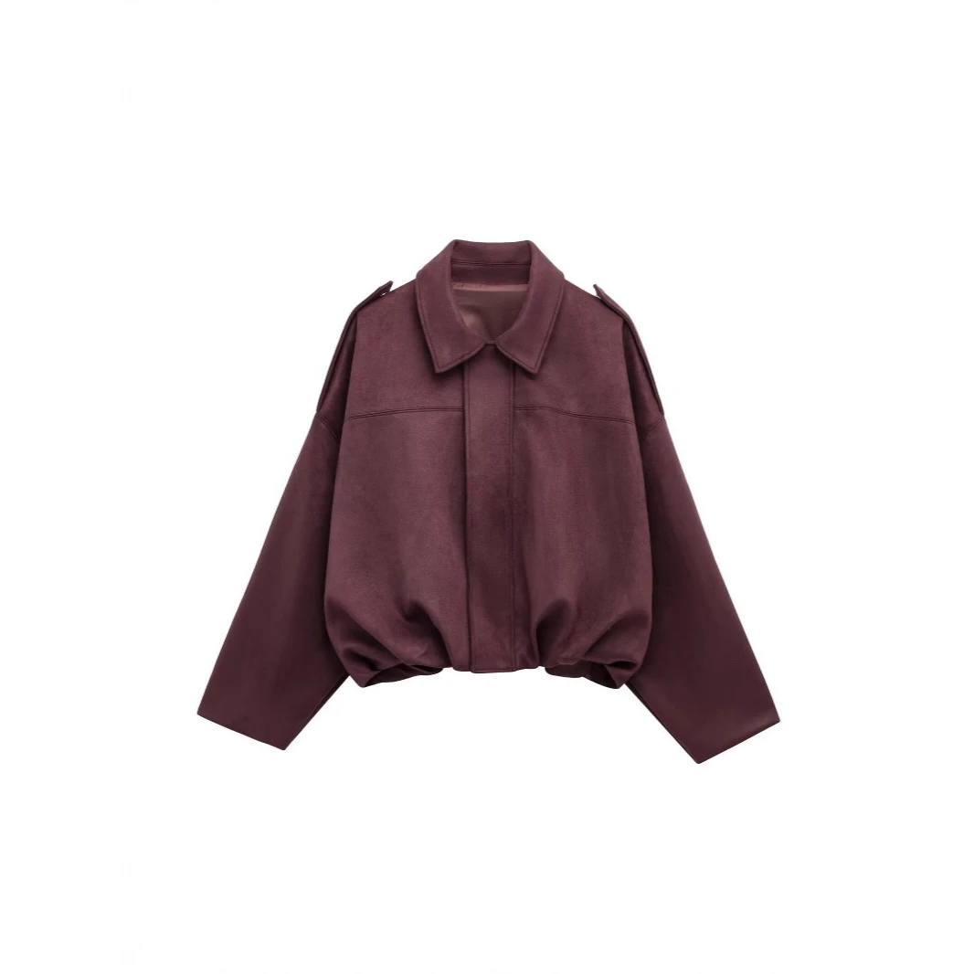 Faionable Velvet Pilot Jaet Outerwear Polyester Fabric Long Sve Zipper Closure 3D Effect ex Spring Collection