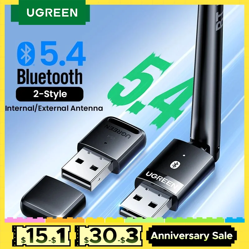 UGREEN USB Bluetooth 5.3 5.4 Adapter Dongle do głośnik do komputera bezprzewodowa klawiatura i mysz muzyki odbiornik Audio nadajnik Bluetooth