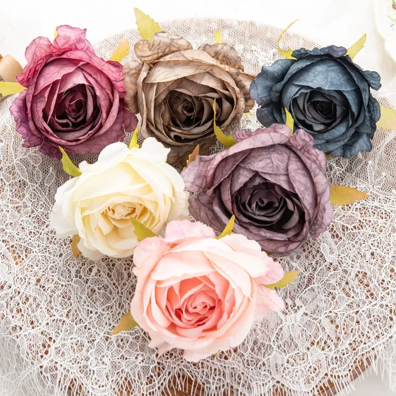 

Roses 5Pcs 7Cm Artificial Flowers Wedding Christmas Wreaths for Home Room Decor Diy Party Candy Box Bridal Accessories Scrapbook