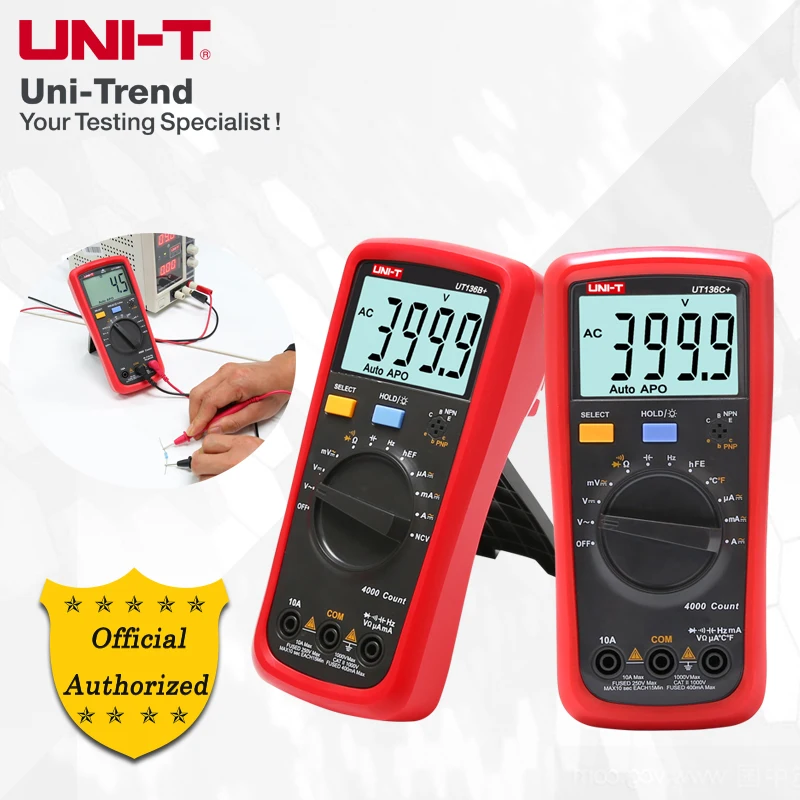 UNI-T UT136+ Series Auto-Ranging Digital Multimeter UT136B+ UT136C+;capacitance/frequency/diode/transistor measurement