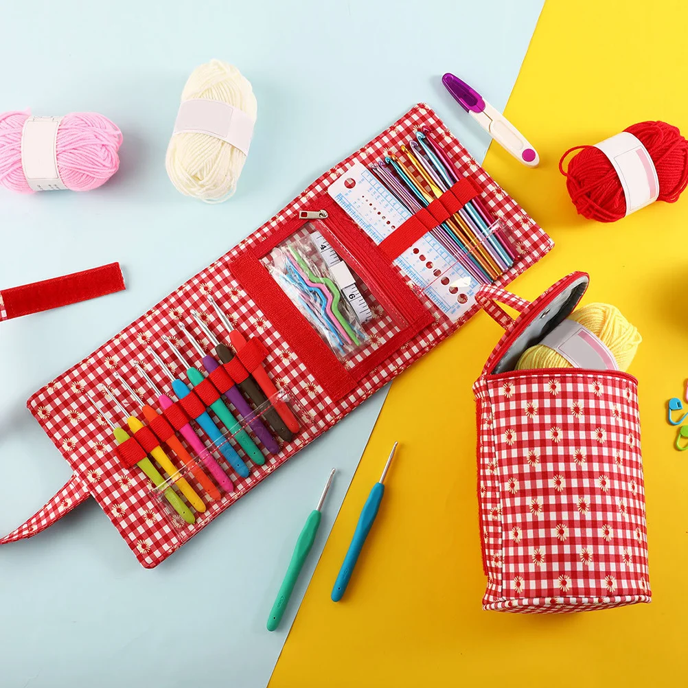 

Crochet Hook Bag Sturdy Polyester Knitting Tools Organizer Portable Yarn Storage Sewing Needle Carrying Case Practical
