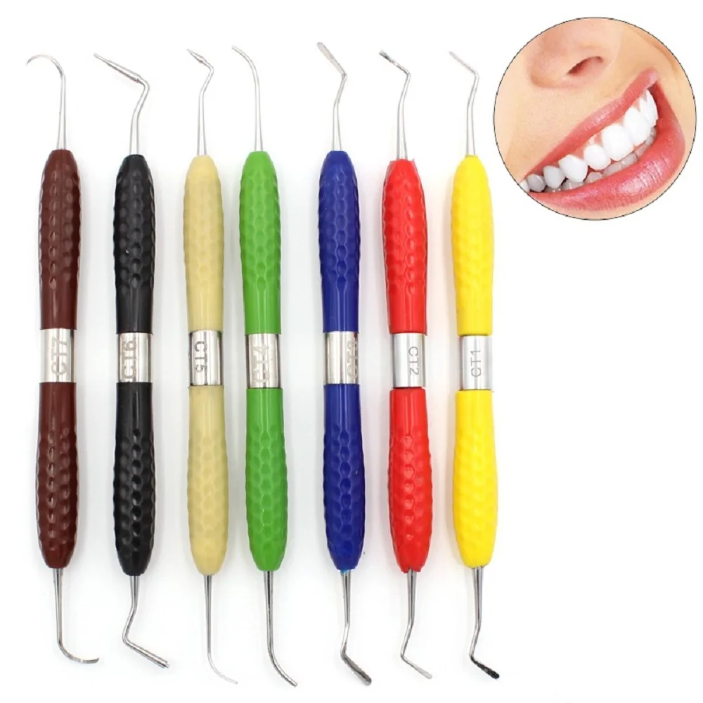 

7Pcs/Set Dental Resin Filler Aesthetic Restoration Kit Knife Plastic Composite Filling Repair Dresser Silicone Handle Dentistry