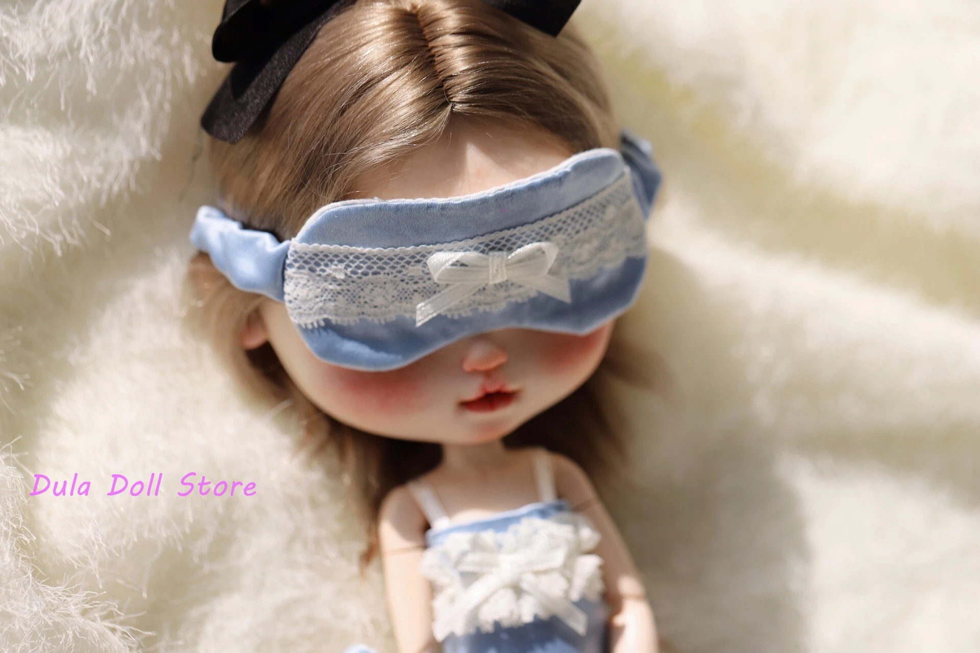 S Dula Doll Clothes Abito in vero pizzo di seta e maschera per gli occhi per Blythe Landazz Landoudou ob24 ob22 Bjd Doll