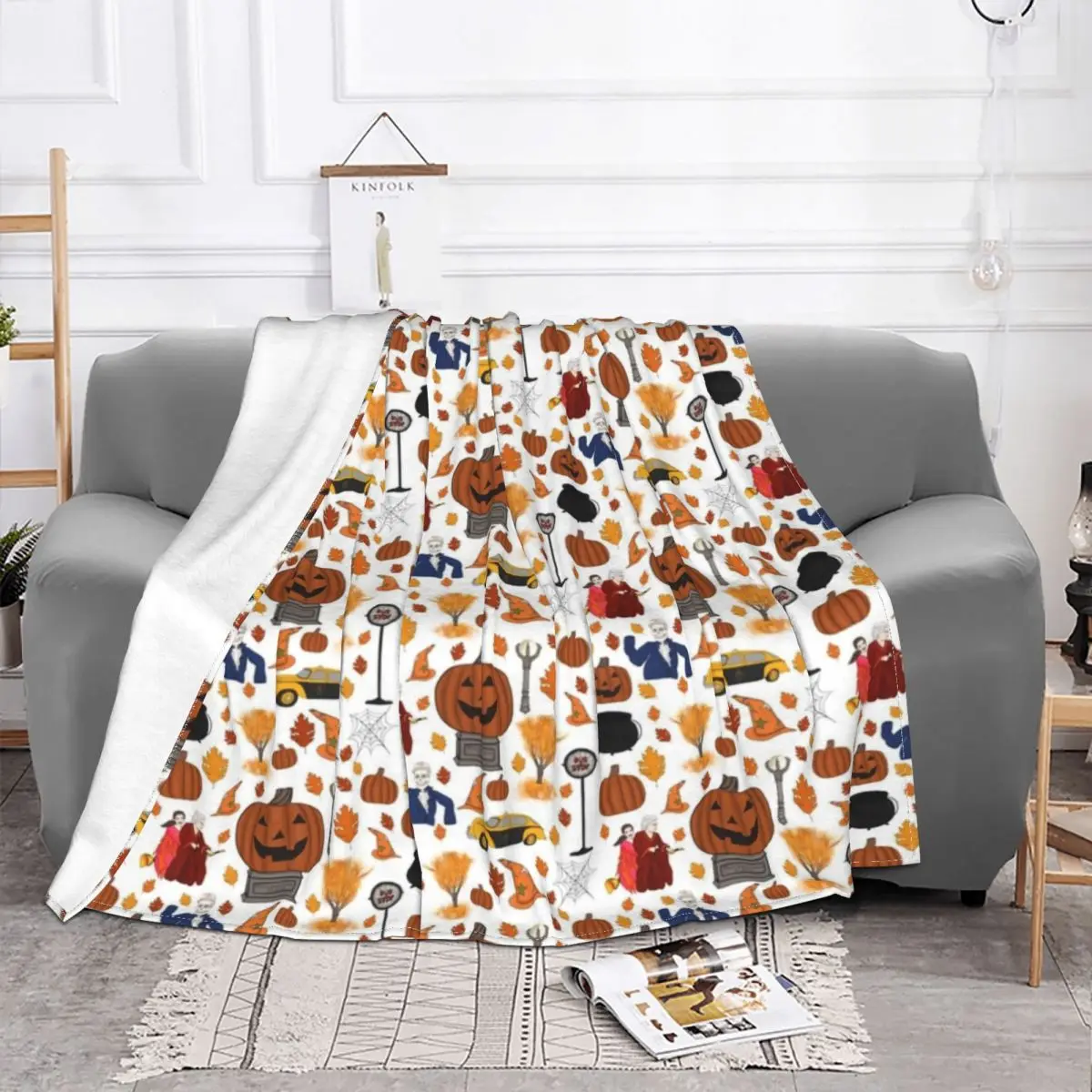 Halloweentown Halloween Happy Blankets Velvet Printed Pumpkin Party Multi-function Soft Throw Blanket for Bed Office Bedspreads