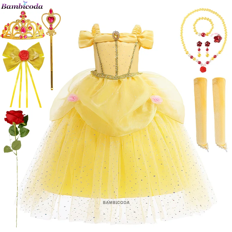 

Cosplay Belle Dress Girls Dresses For Beauty and the beast Kids Party Clothing Fancy Children Birthday Belle Costume For Girl