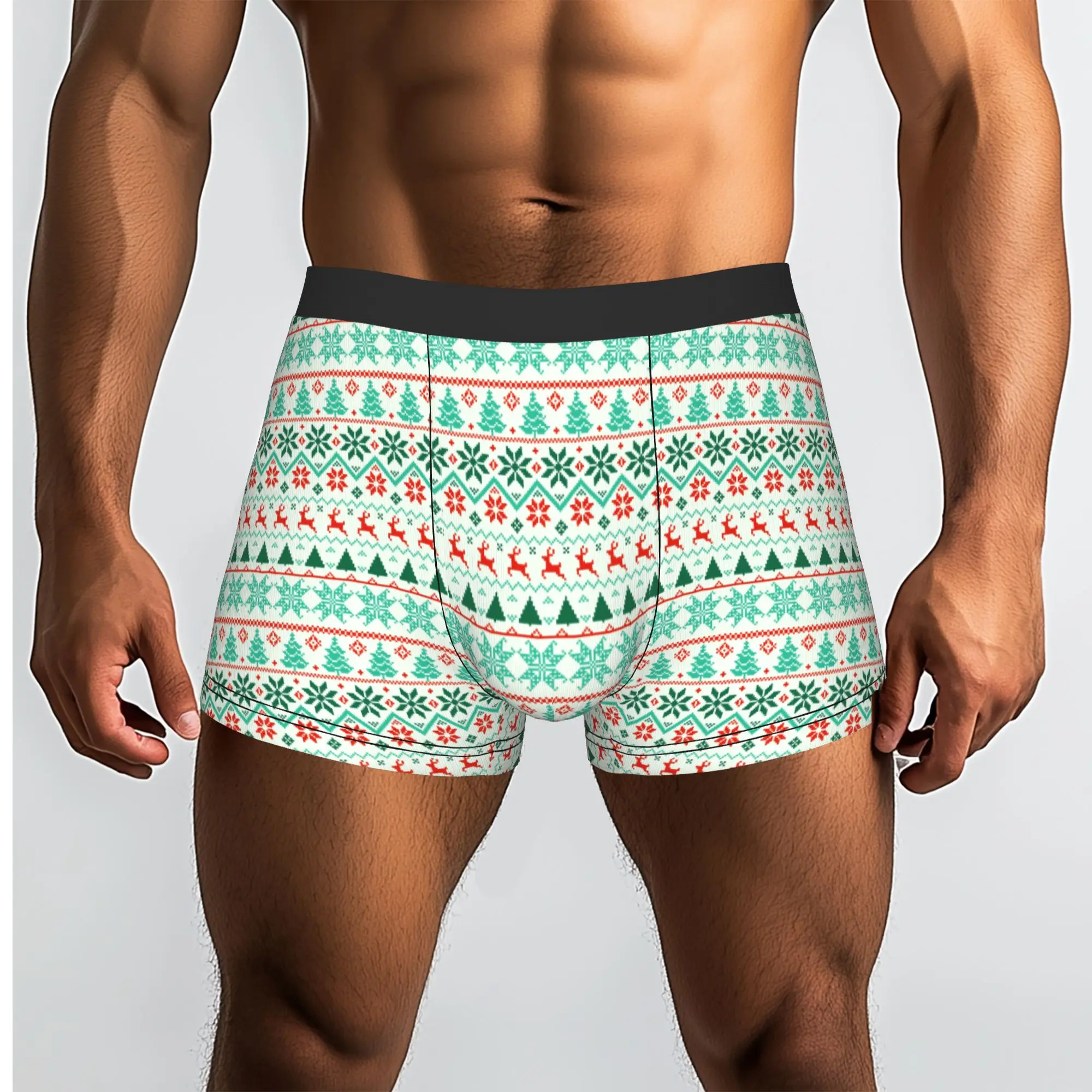 Custom Holiday Sweater Patterned Underwear Male Printed  Boxer Briefs Shorts Panties Breathable Underpants