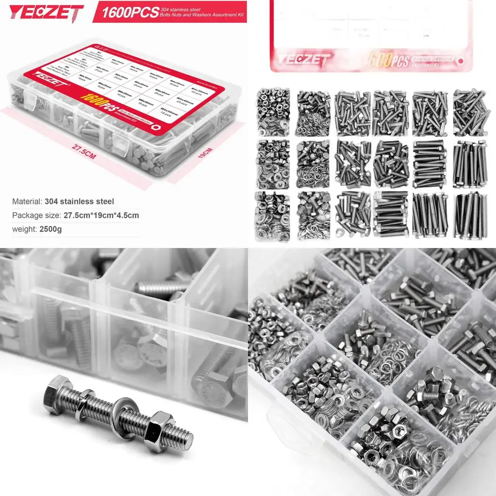 

Набор из 1600 высокопрочных болтов, гаек и шайб из нержавеющей стали M4, M5, M6, 15 размеров