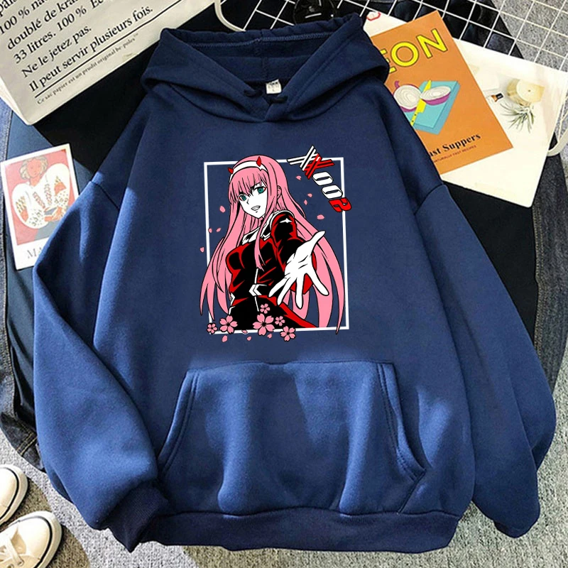 Sudadera con capucha con estampado de Anime Zero Two Unisex, sudadera deportiva holgada, Top informal, otoño e invierno, nueva moda