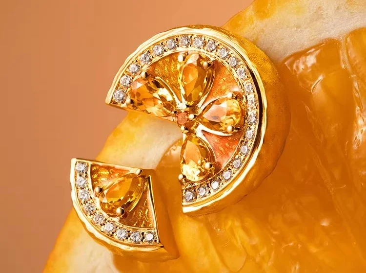 Jeweler braid [orange light] stone pendant/ab stud earrings