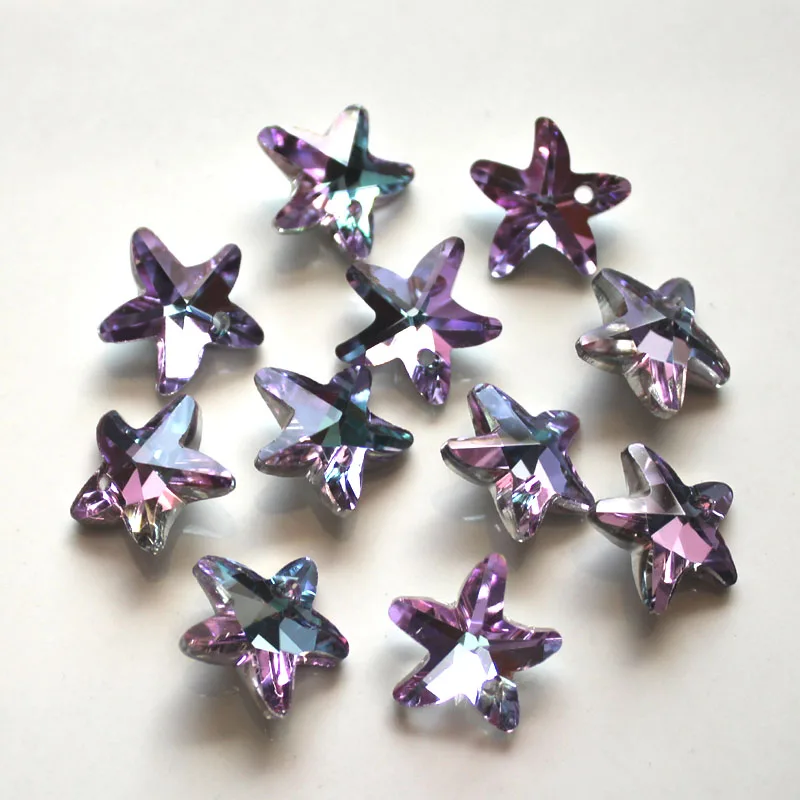 20Pcs/Lot 14mm Crystal Glass Starfish Pendant Charms Beads For Women Jewelry Making Sea Star Necklaces Earring DIY Findings