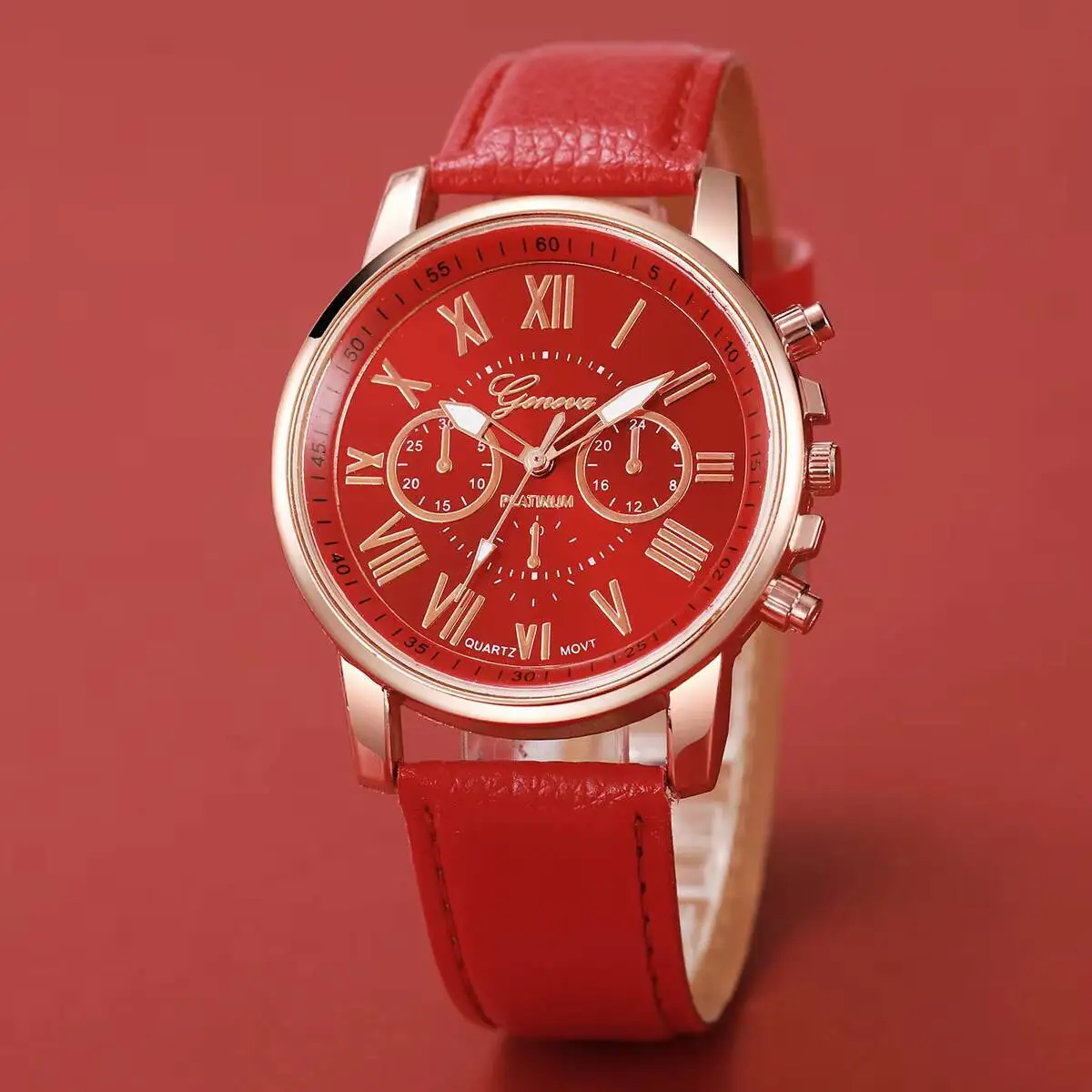 女性用ローマダイヤルレザーバンドクォーツ時計、女の子用時計、ラインストーンジュエリーセット、ファッションウォッチ、ボックスなし、1セットあたり5個