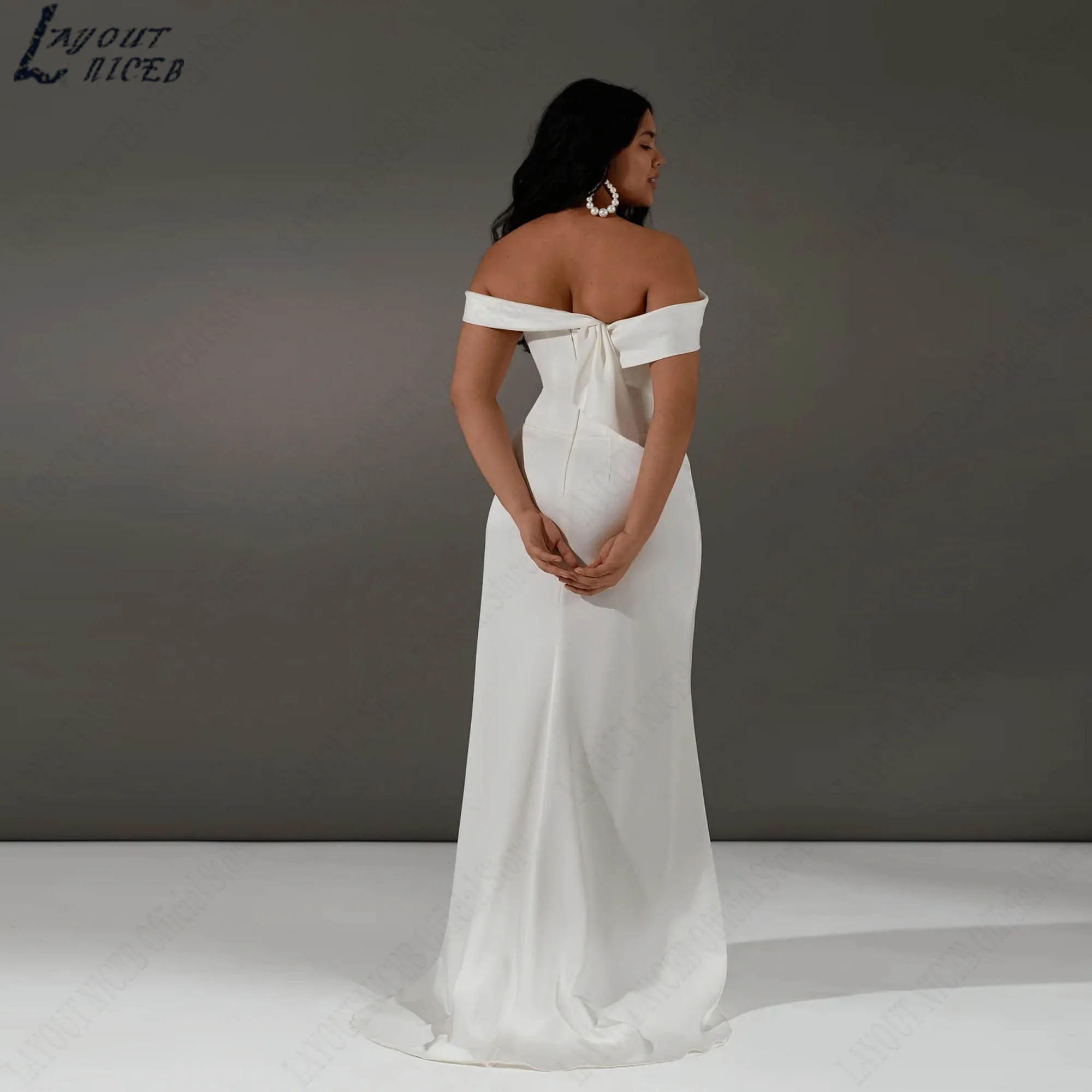 Off Shoulder Mermaid Wedding Dresses for Curvy Minimalist Satin Backless Plus Size Bridal Party Gown vestido de novia Customized