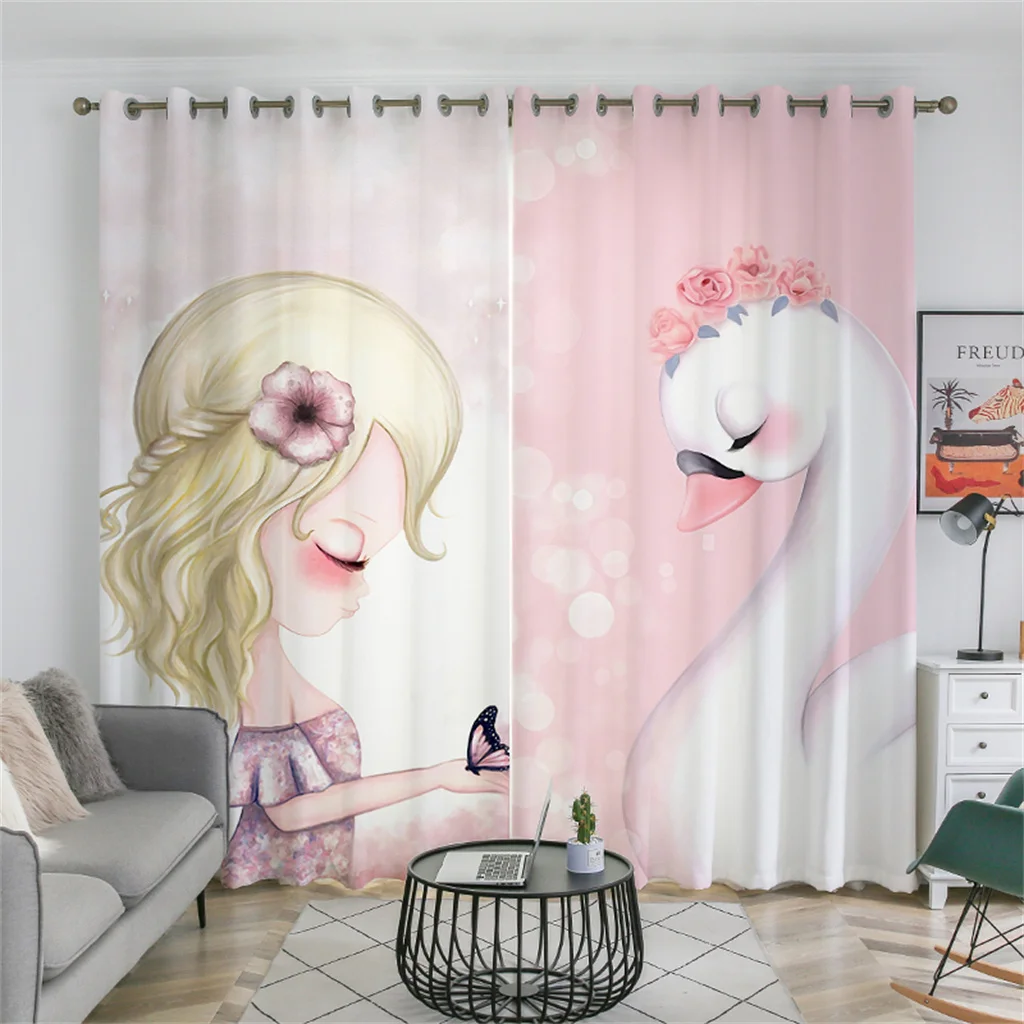 

Custom Size Printed Princess Swan Blackout Curtains for Girl Bedroom Living Room Cute Cartoon Curtains for Kids Room