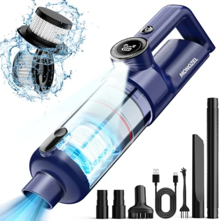 

Handheld Vacuum Cordless - Car Vacuum Cleaner with Brushless Motor, 15kPa Powerful Suction Vacuum with LED Light, Type C Port,