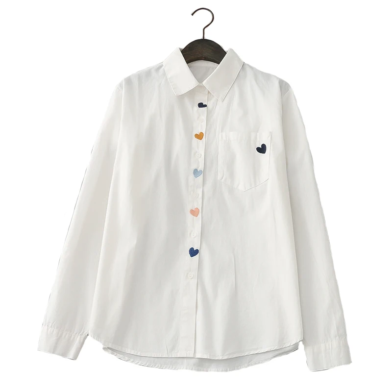 

Весенне-осенние красочные топы с длинными рукавами и вышивкой Love, женская одежда, повседневные свободные рубашки и блузки с воротником Питера Пэна U018