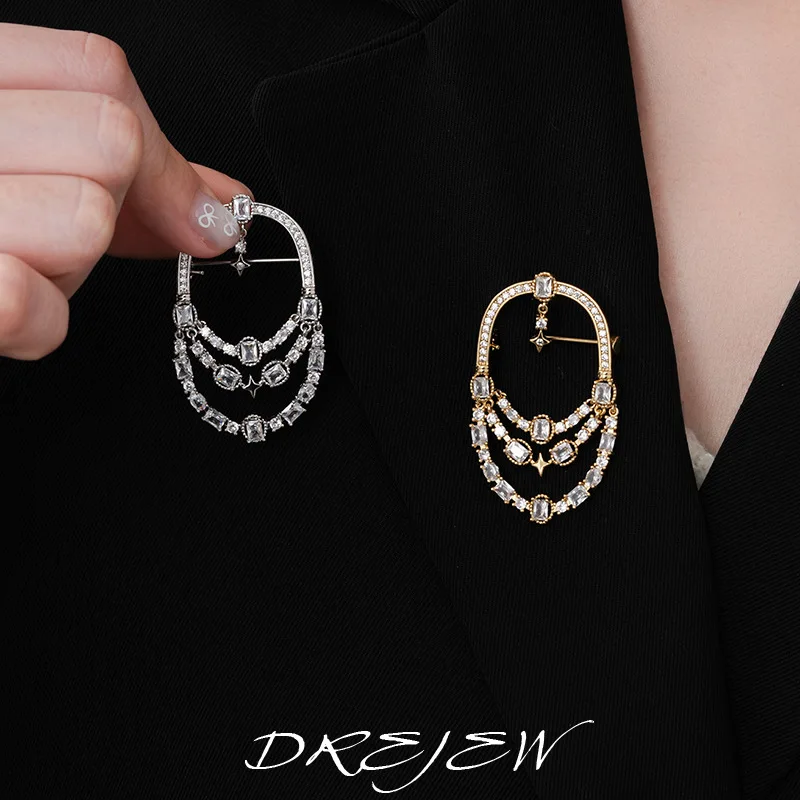 DREJEW อัลกุรอานแฟชั่นเพทายเข็มกลัดรูปไข่สําหรับผู้หญิงอารมณ์ความรู้สึกสูงเสื้อผ้าขาแฟชั่นสูทอุปกรณ์เสริมของขวัญพรรค