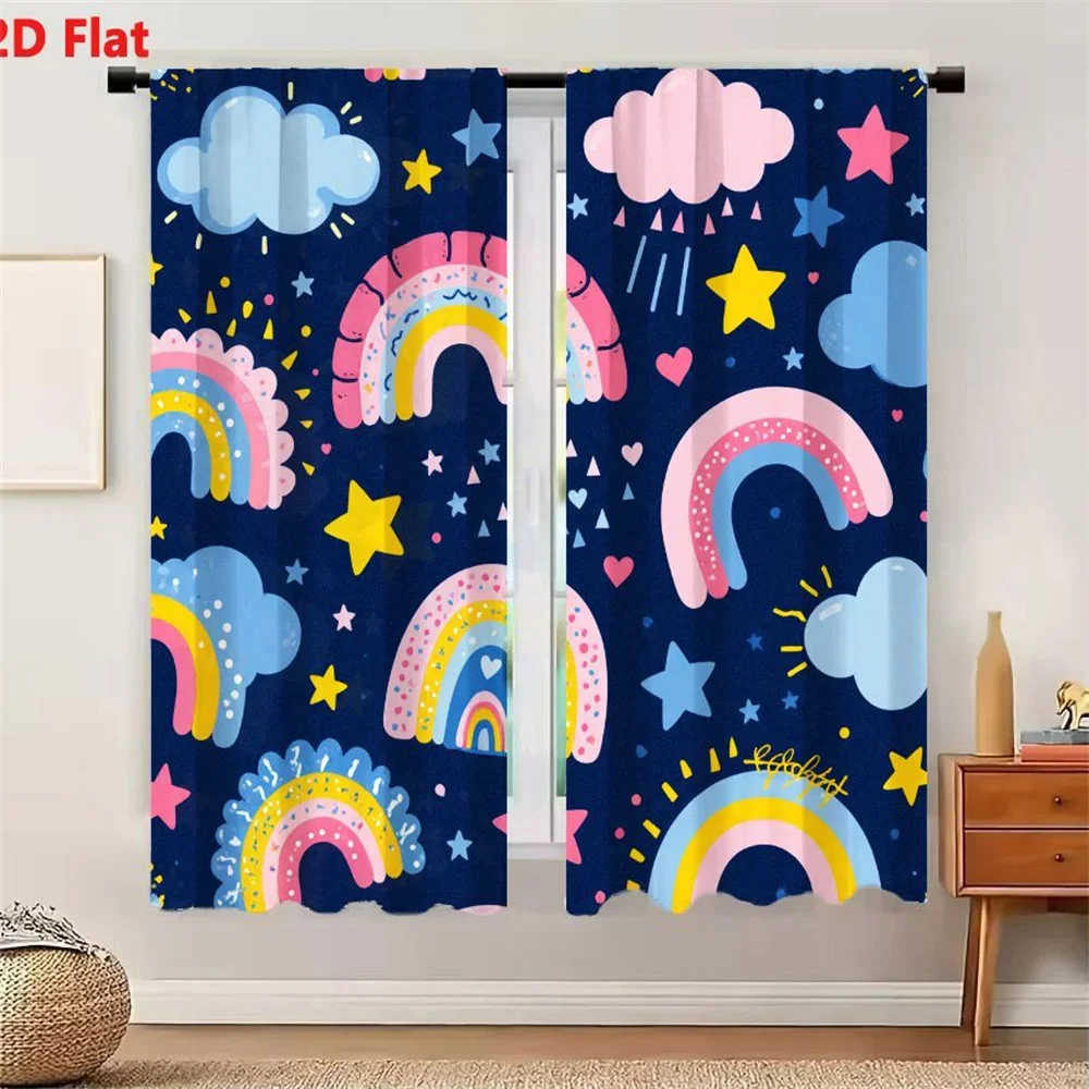 Cute Rainbow Cloud Nursery Curtains Blue Stars Kids Room Window Drapes Nursery Decor