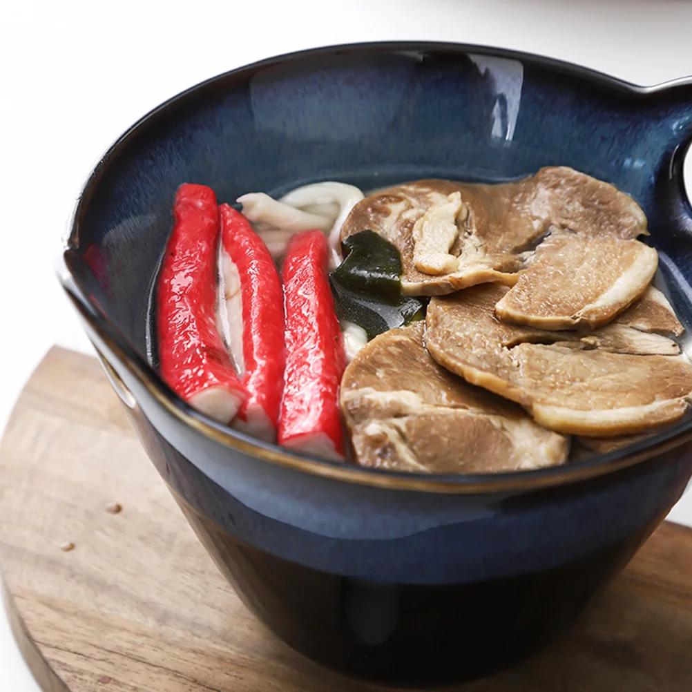 

1Pcs Ceramic Noodle Bowl Japanese Style Double Handle Creative Ramen Soup Salad Rice Bowl Easy to Clean Lightweight