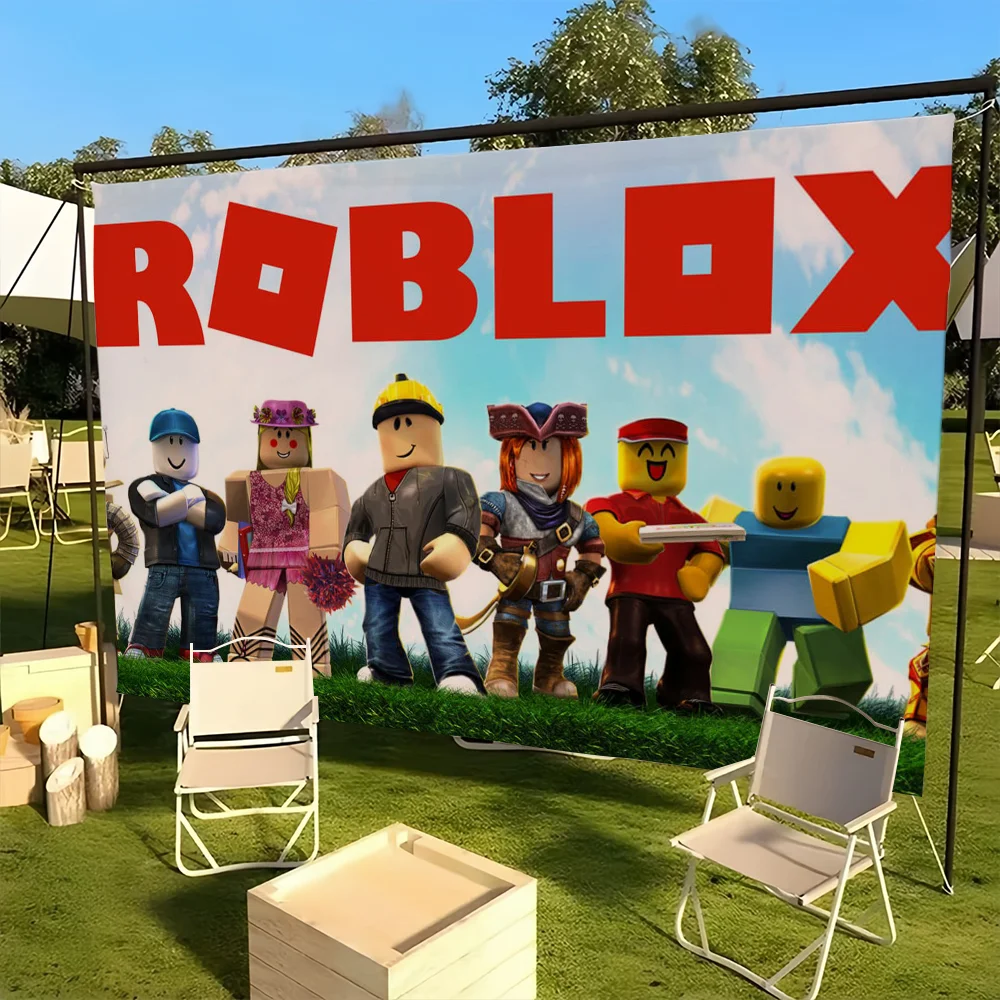 Bandera para fiesta de Picnic R-ROBLOXS, decoración artística de juegos para el hogar, pancarta para acampar al aire libre