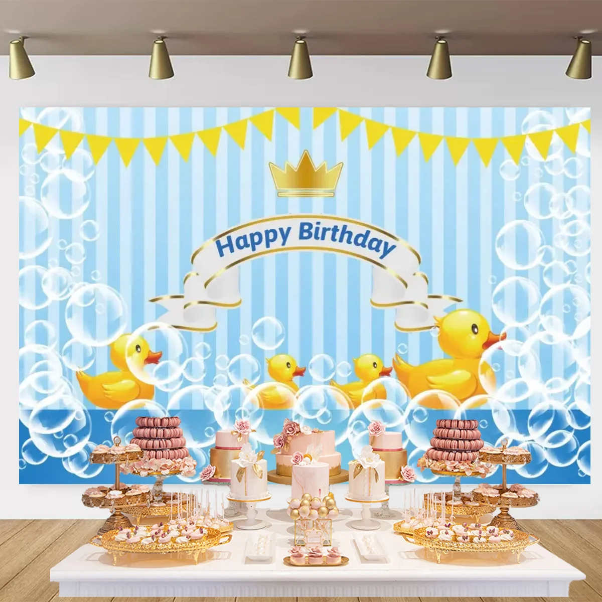 Yellow Duck Theme Birthday Party Decoration Background Children  Baby Bubble Bath Bathing Background Newborn Photography Props