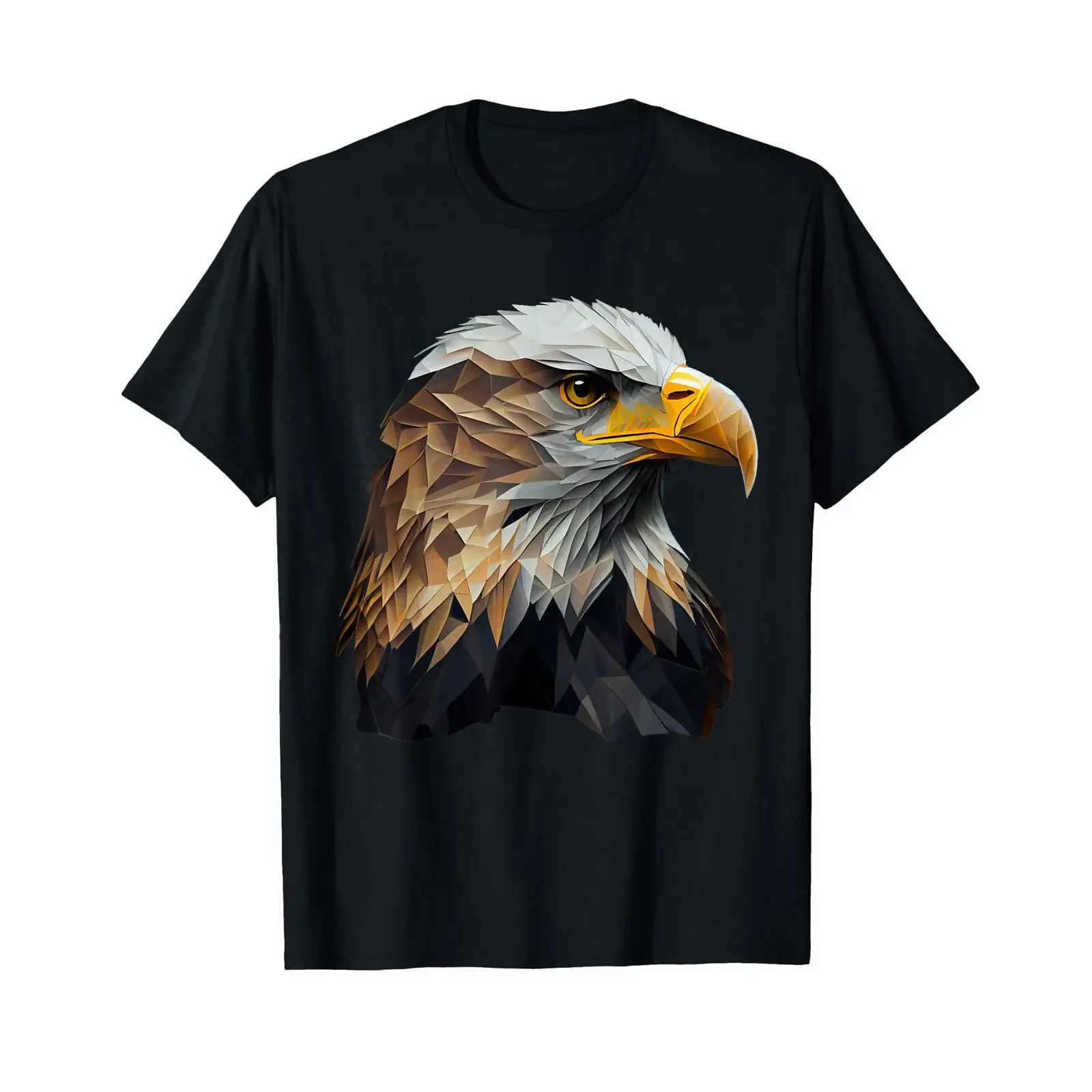 Bald Eagle Polygon Design with a T Shirt black vintage Washed designer clothes Versatile Stretched Stylish graphic Soft