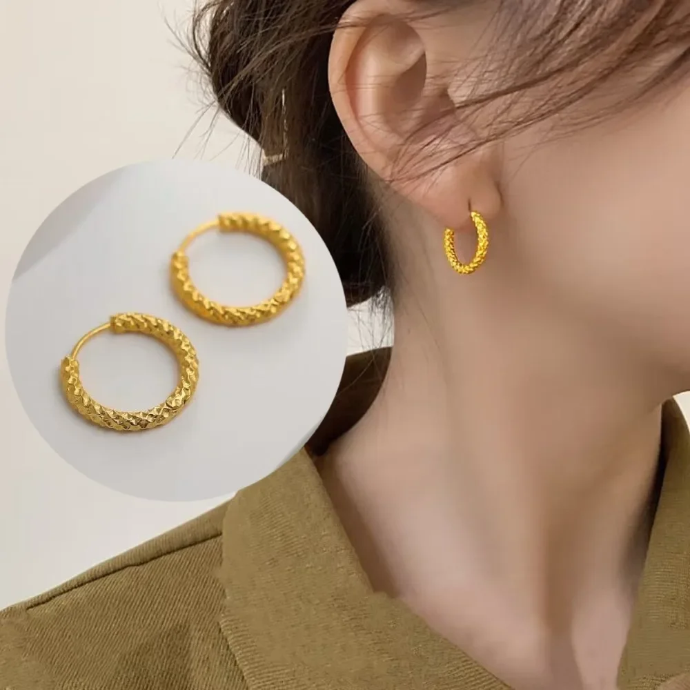 Personalized Design Gold Color Stainless Steel Irregular Embossing Hoop Earrings for Women Charm Korea Earring Jewelry Colorfast