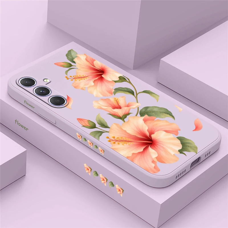 Flower Pink Lily Pattern Case For Samsung Galaxy A53 A52S A33 A72 A73 A32 A13 A22 A51 A71 21S A11 Soft Drop Resistant Cover Capa
